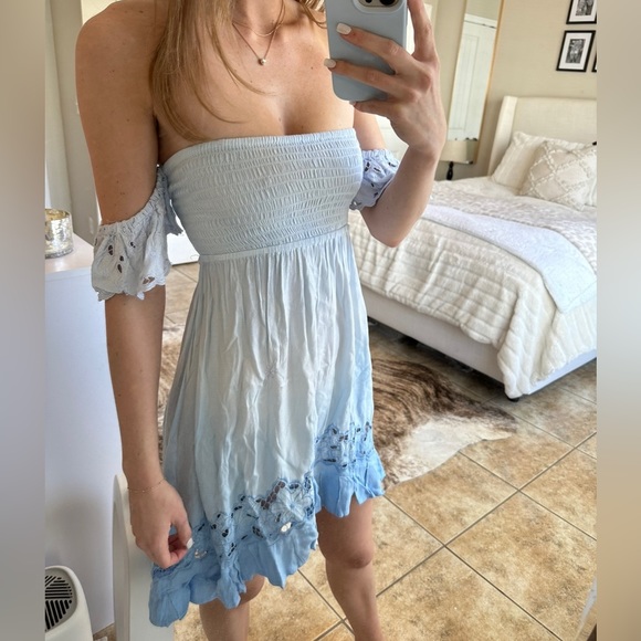 Blue Lace Off Shoulder Dress - Picture 4 of 4